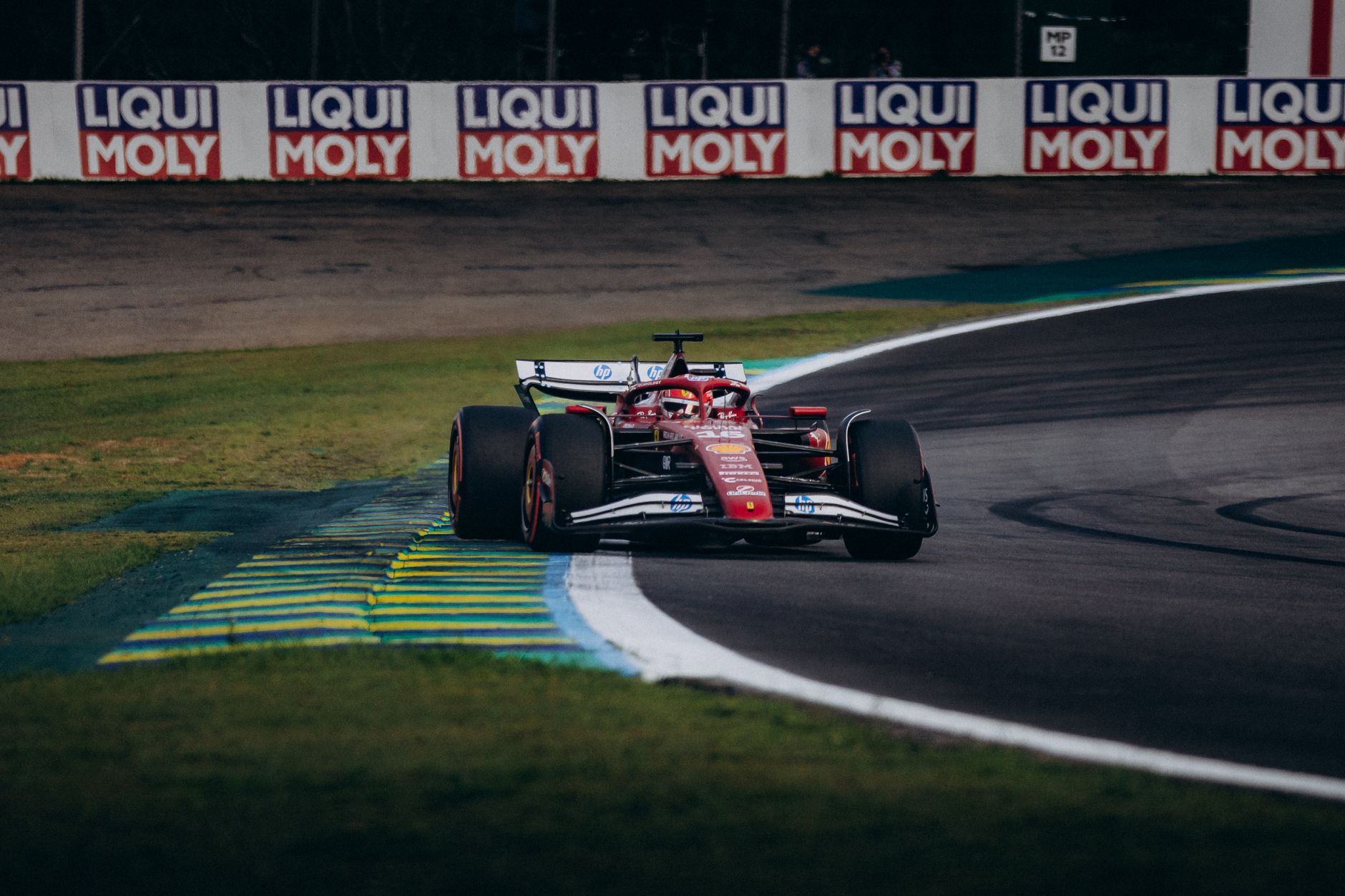 Formula 1 race car cornering on track
